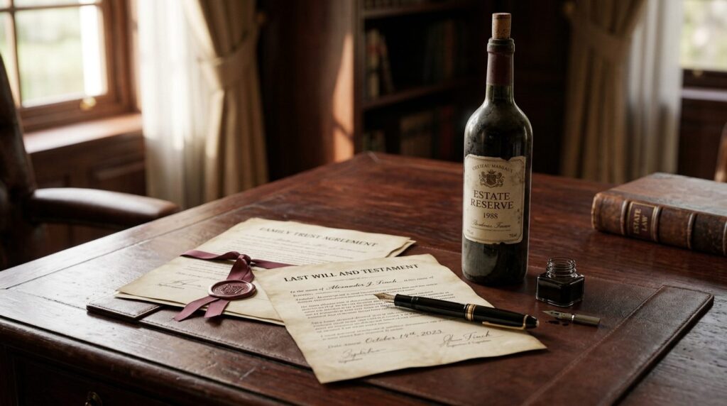 Elegant still life photograph of an aged wine bottle, legal
