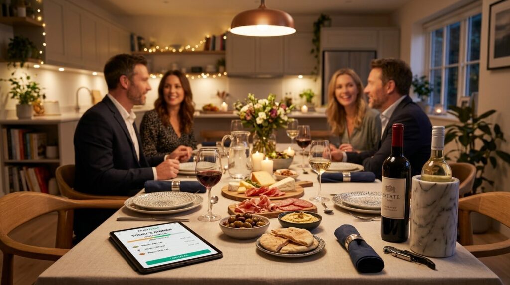 Lifestyle food photography, an elegant dinner table set for