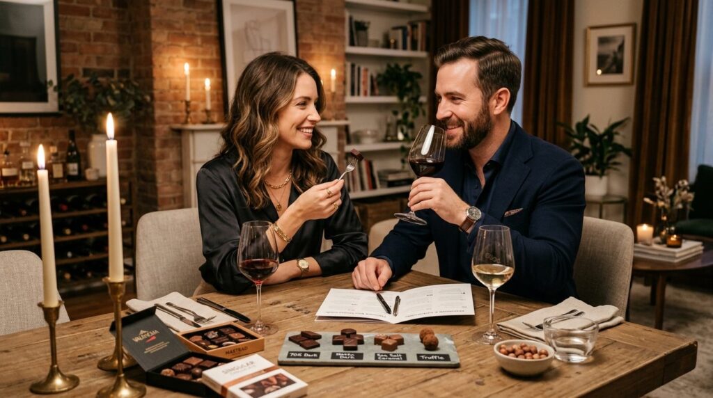 Sophisticated lifestyle photograph of a couple enjoying a ch