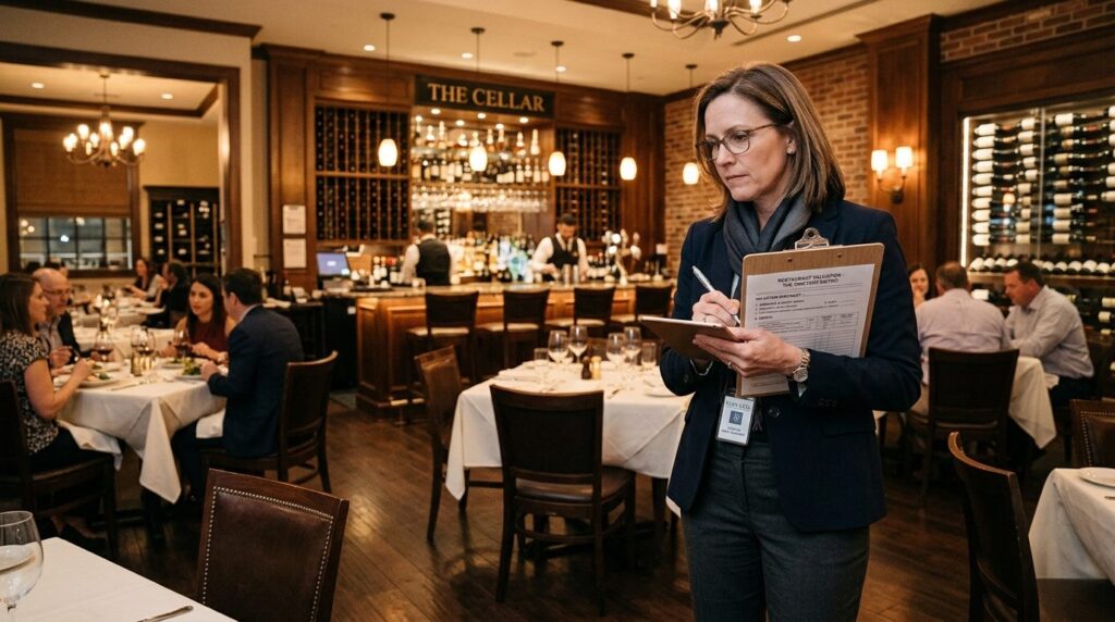 Expert appraiser evaluating restaurant business value, holdi